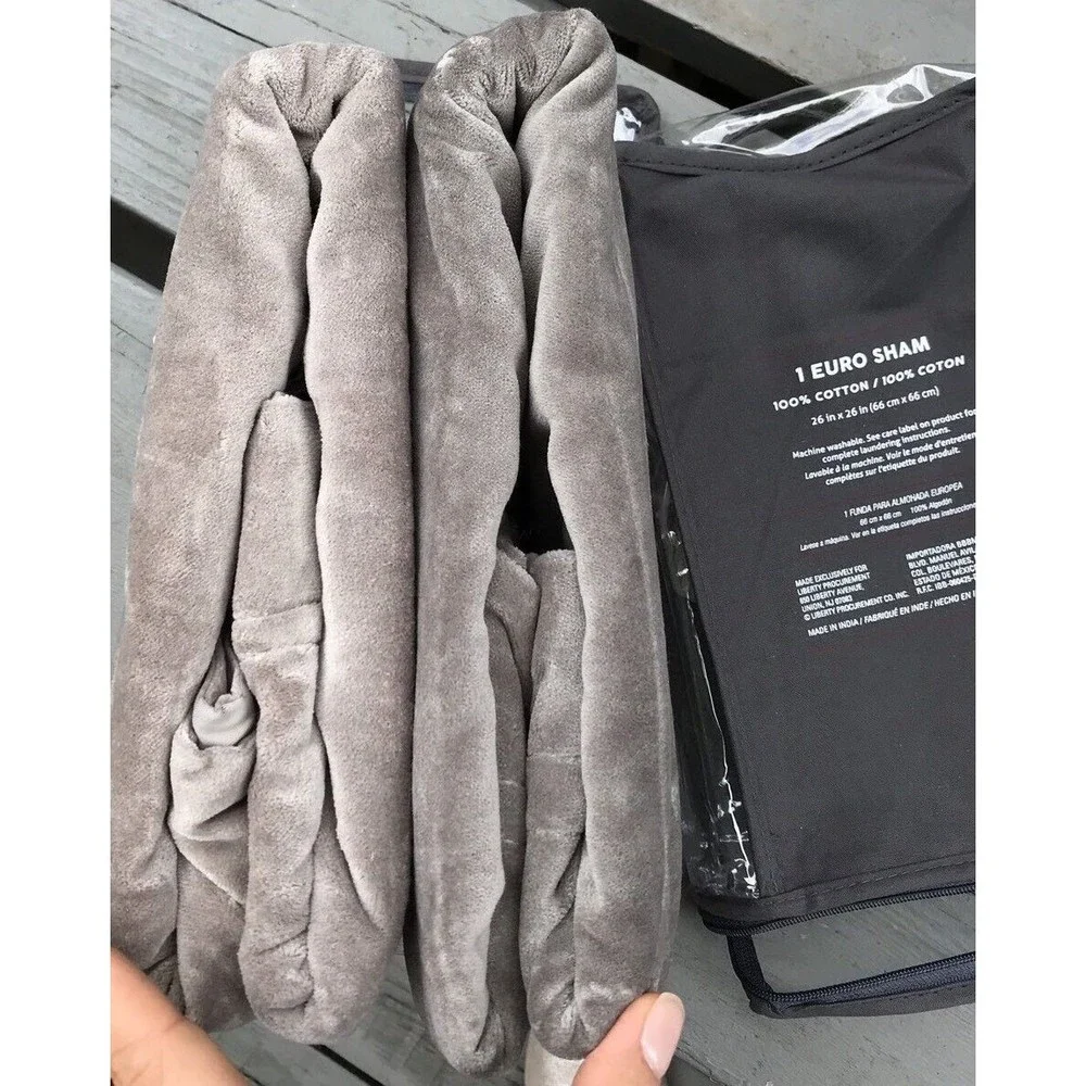 New Cozy Shop Euro 26in x 26in Velvet  Cotton Sham, Grey Pillow